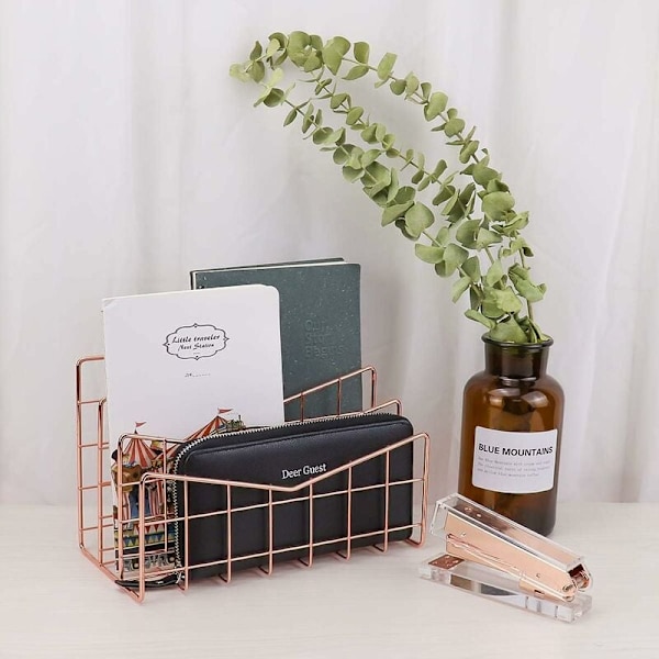 Brevbakke Papirbakke Rose Gold Skrivebordsarrangør 3 Romsarrangørsystem Håndlaget Dokumentbakke Metall Dekorative Oppbevaringsrom