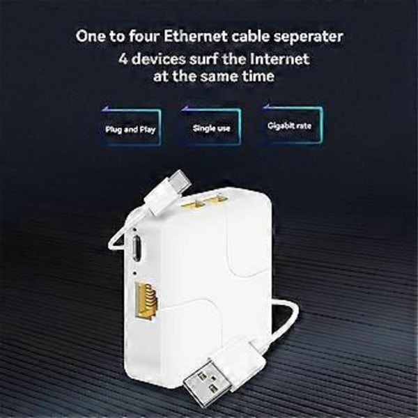 Universaali verkkokaapelin jatko Ethernet-jakaja Nopea USB C -virta Gigabit Internet Rj45 -jakajasovitin 1–4