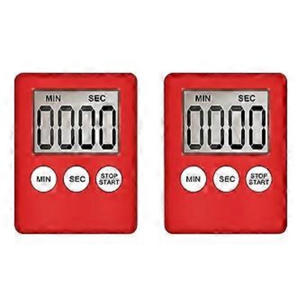 Digital Kökstimer, Timer, Äggtimer, Lämplig för Arbete, Sporttimer, Spel, Matlagningstimer, 2-pack Röd