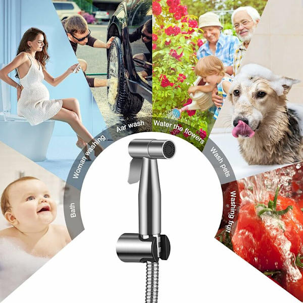 Bidet-käsisuihku, bidee-liitäntä kylpyhuoneen wc-kalusteisiin G1/2 tuuman venttiilillä, käsisuihku 1,5 m suihkuletkulla ja suihkusuuttimella