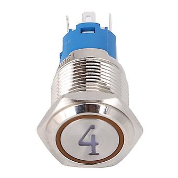 2 ST 5-polig Metall Tryckknappsbrytare 16mm Platt Huvud Självåterställande Med Lampa 24VDC Gul, Belyst Momentan Brytare, Vattentät, Hållbar, Enkel