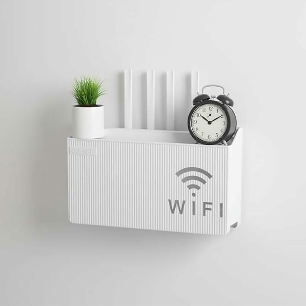 2-pak trådløs router opbevaringsboks, vægmonteret Wi-Fi routerholder, flydende hylde til hjemmekontor, dimensioner: 24,5 x 6 x 14 cm