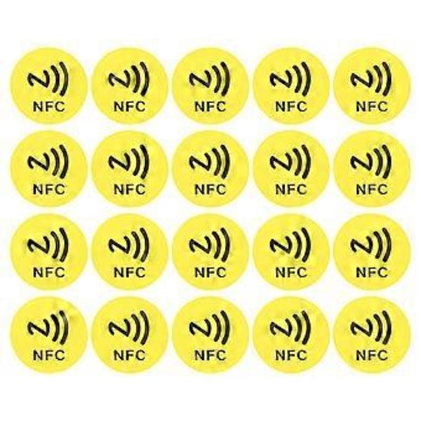 20 stk. ID5200 NFC-klistremerker, selvklebende etikett, rund 40 mm, anti-interferensetikett med NFC-trykk, gul