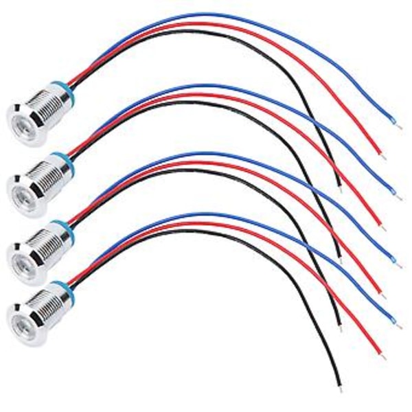 4-pak LED indikatorlys 12mm, vandtæt, 110-220V, fælles anode, rød & blå - Industrielle kontrolkomponenter til signal & sikkerhed