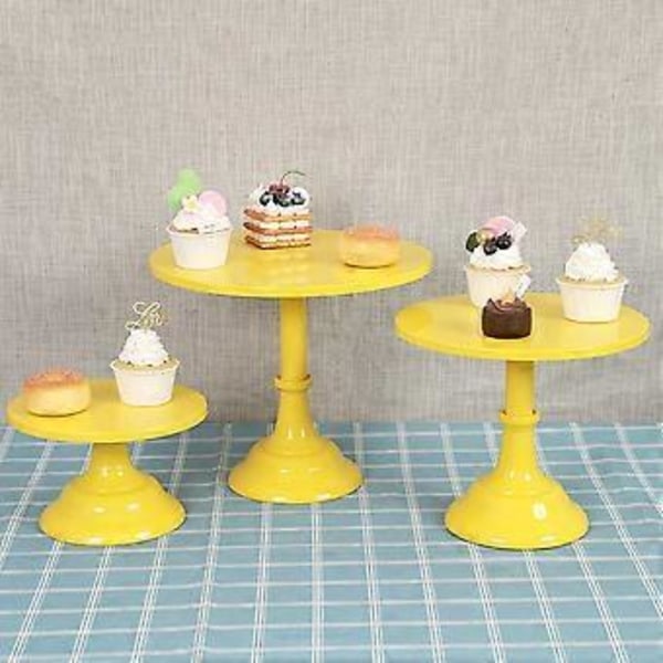 Metallinen rautainen kakkuvati pyöreä jalusta jälkiruokapidike cupcake-teline leivontaan syntymäpäiväjuhliin (keltainen S)