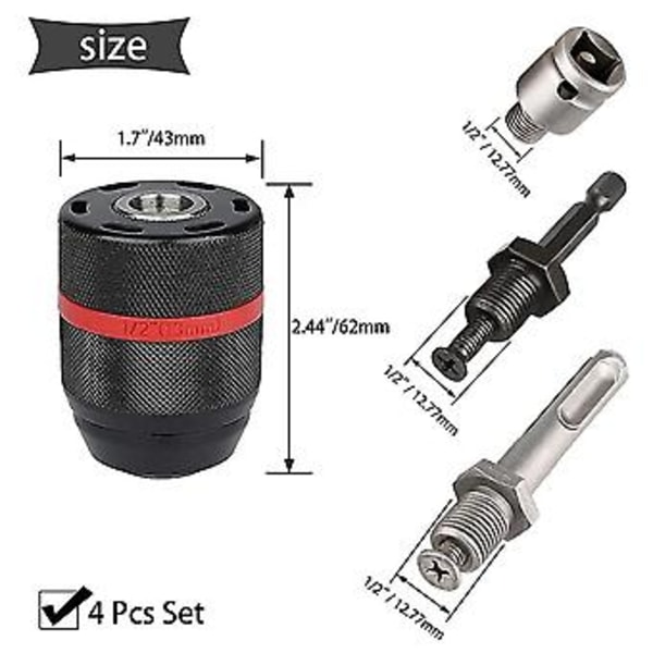 4 kpl Metallia 1/2-20unf 1.5-1m Avaimeton Istukka Kuusio /sds/hylsy Neliö Fe Sovitin Ware To