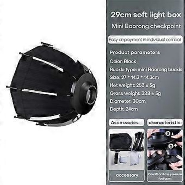 30 cm ottekantet softbox mini Bowens mount hurtigudløser honeycomb grid softbox til ZU60 eller M60 COB fill light studio