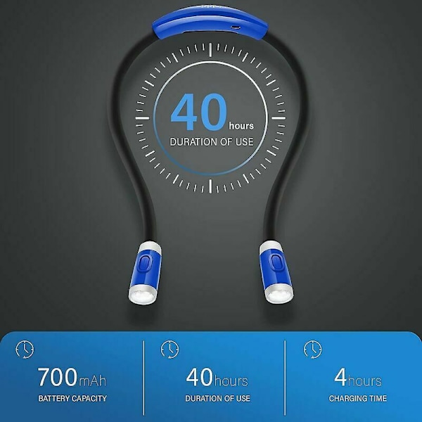 Oppladbar LED-halsleselampe - Fleksibel leselampe med 3 lysstyrkenivåer for lesing i sengen.