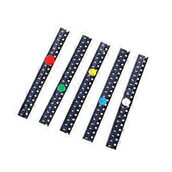 100 stk. 5 farver SMD 0603 LED Lys Rød Grøn Blå Gul Hvid Assorteret Sæt