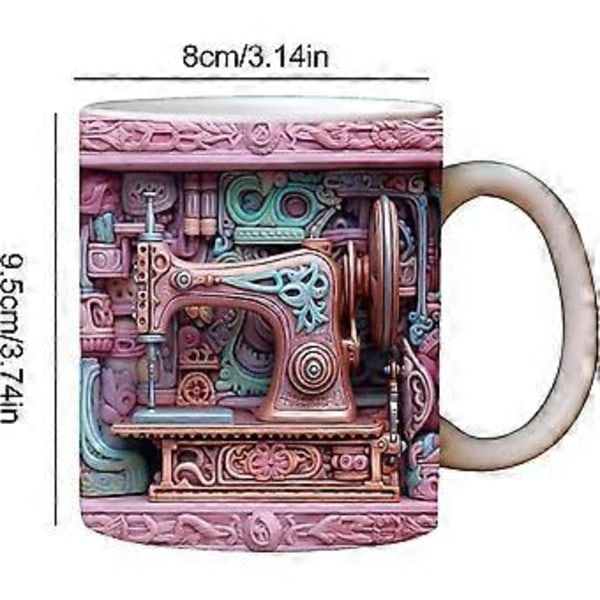 3D Sy-Mugg, söt Keramisk Broderi-Mugg, Keramisk Mugg för Sömnadsälskare, Sömnadspresent