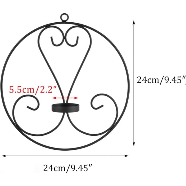 Rund veggmontert søylelysholder - Svart metall dekorative lysholdere sett med 2 lysholder lysholder for vegger lysholder for Liv