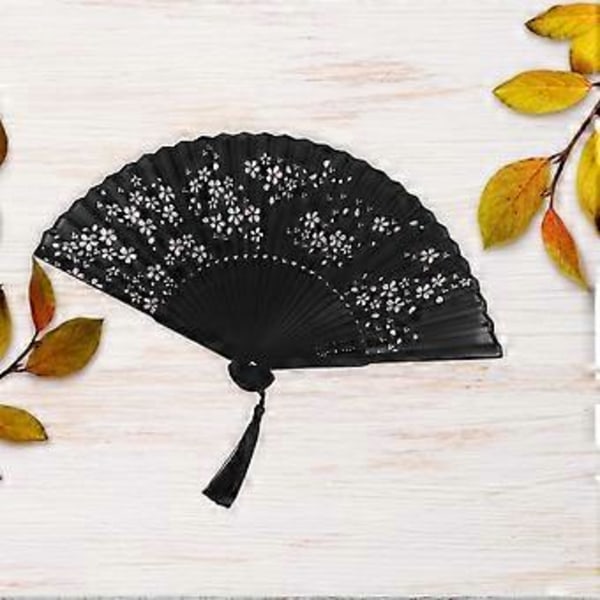 Viehättävä Elegantti Moderni Nainen Käsintehty Bambusilkki 8.27 tuumaa (21cm) Taitettava Tasku Laukku Käsituuletin, Läpinäkyvä Maalattu Tuuletin Silkkipusseilla/W