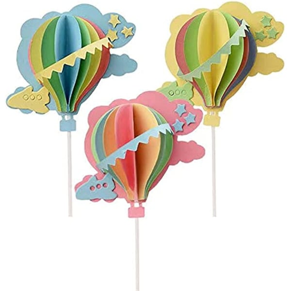 12 stk 3d varmluftsballon papir Cupcake Topper Fødselsdagskage dekorationer med flystjerner til børn Fødselsdag Baby Shower Bryllupsfest De