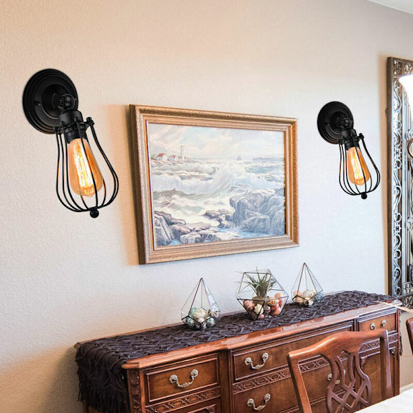 Retro industriell vegglampe justerbar metallvegglampe metallbur vegglampe - svart