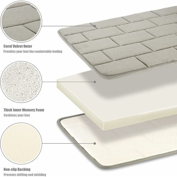 Skridsikre bademåtter i memory foam, absorberende bademåtter vaskbare bademåtter 50x80cm ㄗgråㄘ