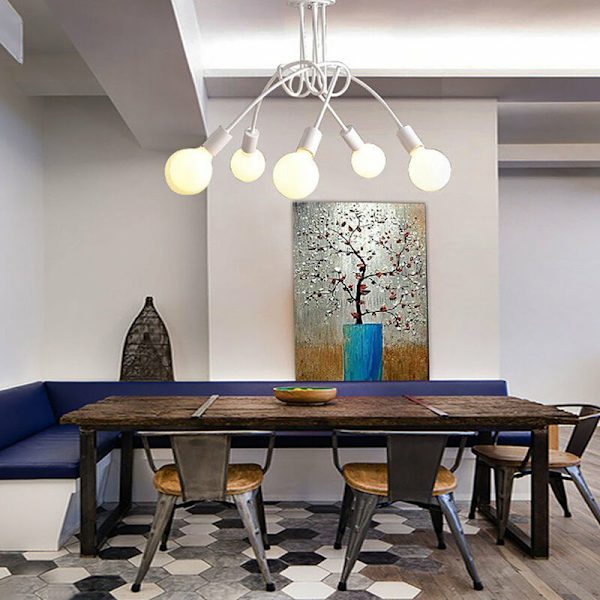 Modern taklampa semi flush mount pendellampa vit metallkrona 5 lampor