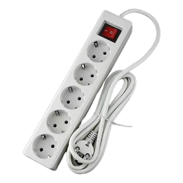 EU Standard Tysk Type Power Strip 3/4/5 Stikkontakter i Række Flad Adapter Lyskontakt med Overspændingsbeskyttelse Forlængerkabel Hjemmeforbedring E