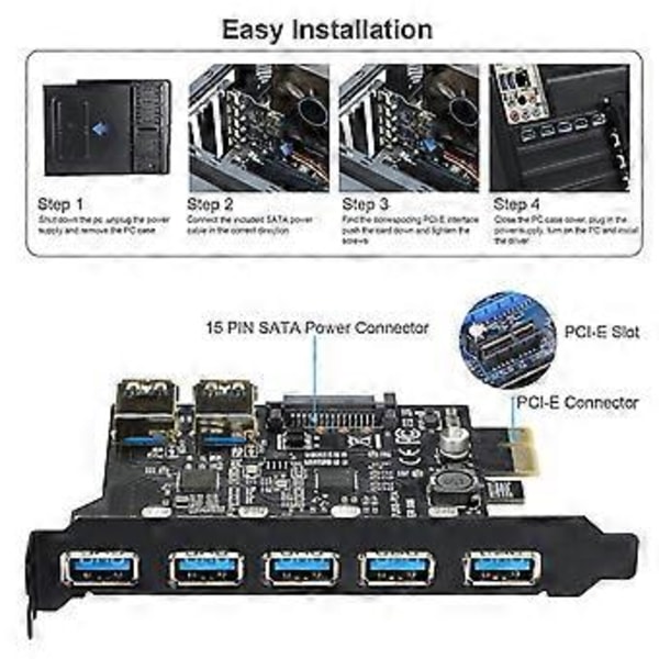 PCIE USB3.0 Udvidelseskort PCI til Express til USB Adapter HUB 7 Porte 5Gb Super
