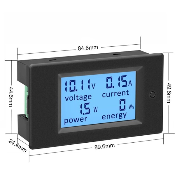 Voltmeter Amperemeter Digitalt Panel Shunt 100A DC 6.5-100V, Strømmåler Tester Elektrisk Effekt Energimåler Volt Amp Watt Måler LCD Display Solar