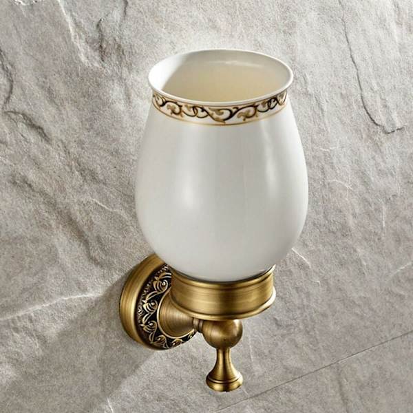Toiletbørsteholder i keramik, retro messing, til badeværelset (børste inkluderet), antik messing finish, badeværelsestilbehørssæt til vægmontering