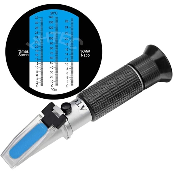 HHTEC Winemaker Refractometer 0-32 Brix (Sugar) 0-140 Öchsle 0-27 KMW with ATC for Wine Beer Brewing to Measure Sugar Content for Quality Wine Produ