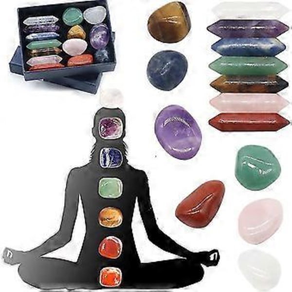 14 st Premium Kristallkit 7 Chakra Set Hexagonal Kolumn Oregelbunden Yoga Sten Spirituell Massagesten Labradorit