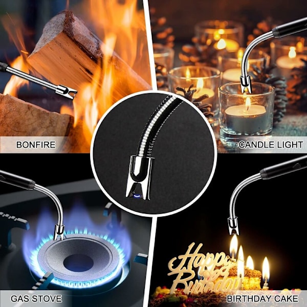 Elektrisk lighter, USB genopladelig bue elektrisk lighter, lang rækkevidde stearinlys lightere til grill, køkken, komfur og camping (sort)