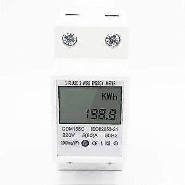 Digital Strømmåler 220v 5(80) A Digital 1-Fase Din Skinne Energimåler d