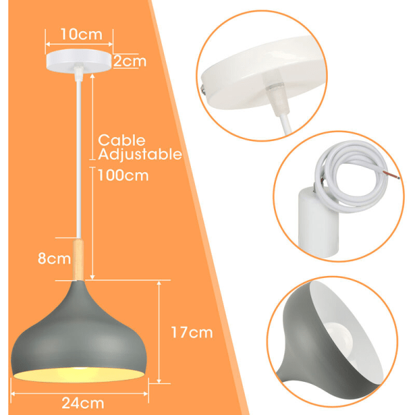 Moderni pohjoismainen riippuvalaisin, metallirunkoinen puinen kattokruunu, säädettävä sisävalaistus, harmaa