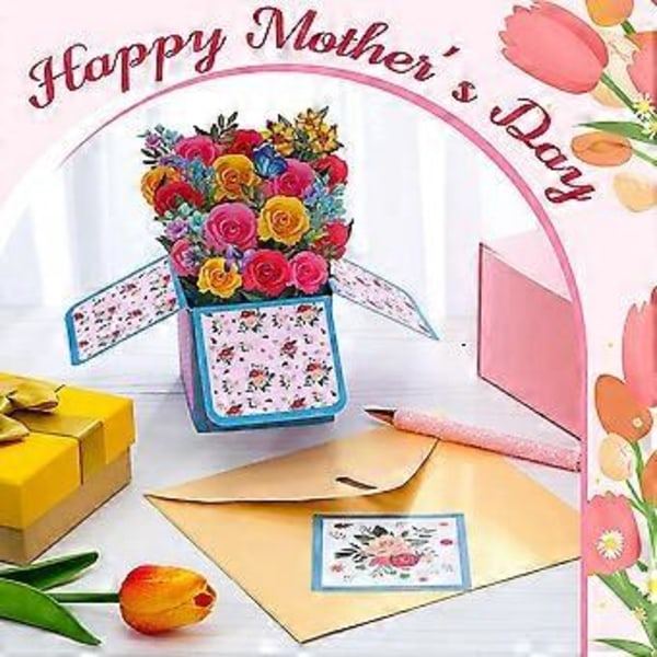 2 st Solros Blomma -Up Kort för Mors Dag 3D Bukett Kuvert för Mors Dag Mamma Presenter