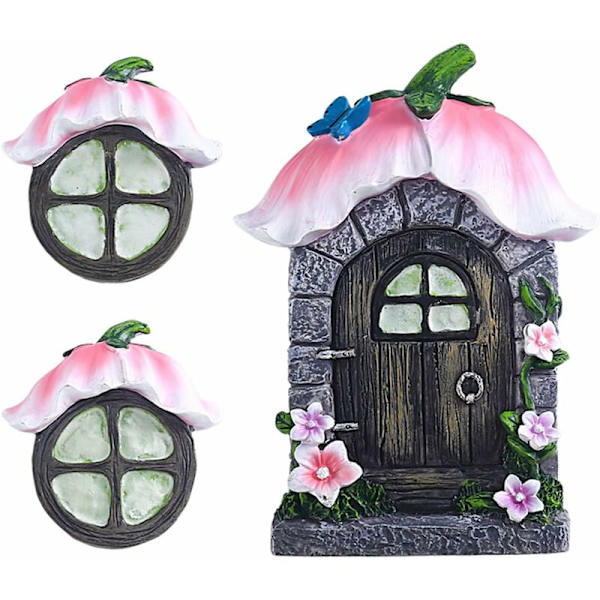 Miniatyr dörr till feträdgård, tillbehör till träd, gnomhus, träddekoration, fe dörrar (blomma)