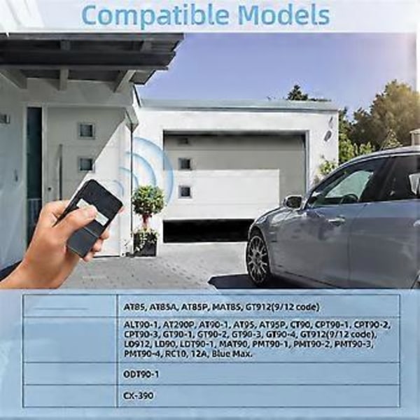 Fjärrkontroll för garageportsöppnare för Genie 390MHZ Overhead Door Opener Remote Sensor 9/12 Dip Switch