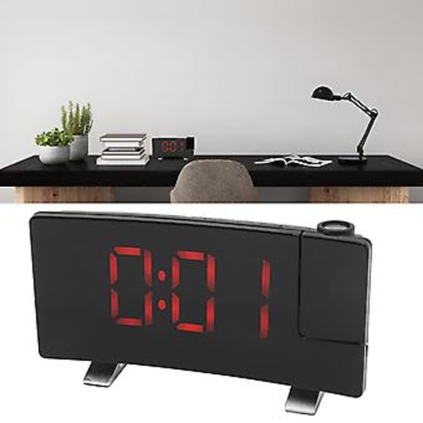 Digital Projektionsväckarklocka, Radio Projektionsväckarklocka LED-Display Projektionsväckarklocka Böjd Skärm Projektorklocka Världsklassdesign