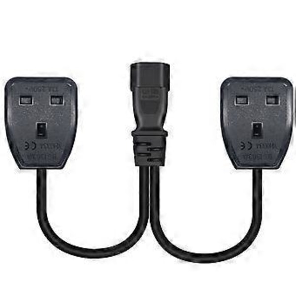 3-benet stik IEC320-C14 til UK 13A+UK 13A Konverter Strømkabel Ledning