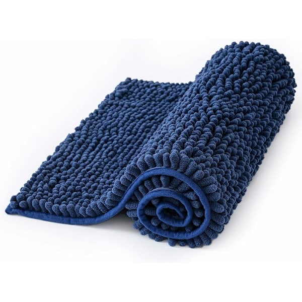 Halkskyddad lyxig chenille lurvig badrumsmatta, maskintvättbar extra mjuk och absorberande matta för badkar, dusch och badrum (Royal Bl