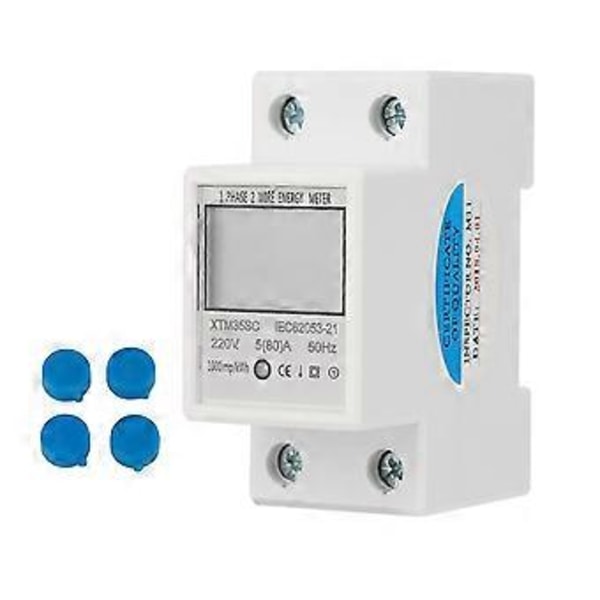 220V 5(80)A Digital 1-fas 2-tråds 2P DIN-skena Elmätare Elektronisk kWh-mätare e
