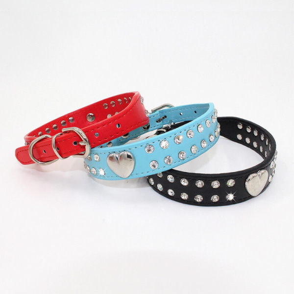 1 st justerbart kristallhundhalsband Bling Rhinestone husdjurshalsband Hjärta nitar PU läder hundhalsband för små och medelstora hundar, XXS storlek