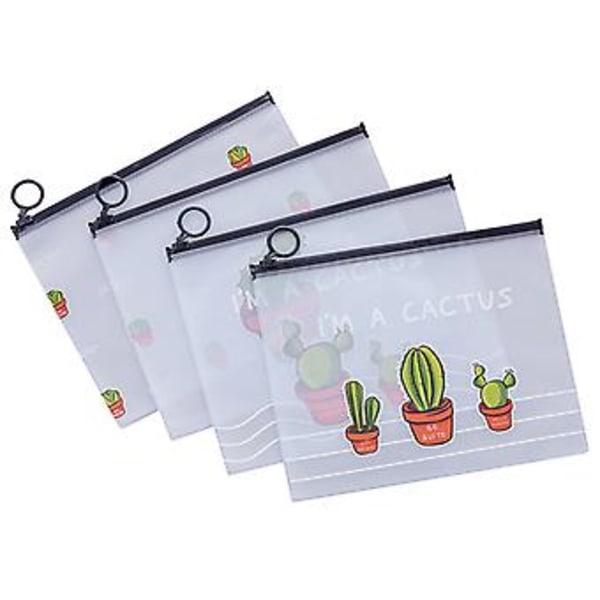 Söpö PVC-vetoketjullinen tiedostokansio Läpinäkyvä penaali Suurikokoinen paperitavaroiden säilytyskassi3 Kaktus