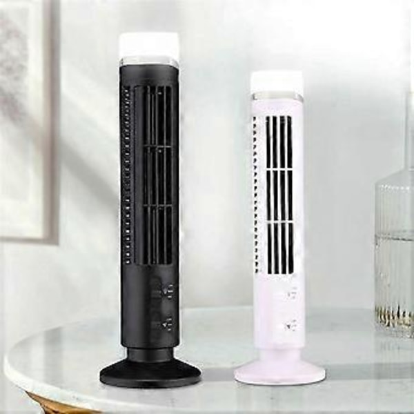 Portabel Luftkylare Fläkt, Strömlinjeformad Tornfläkt med LED, Kraftfull Vind, Utrymmesbesparande, Bladlös Design, USB-gränssnitt Svart