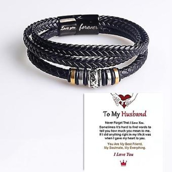 Till Min Make Armband - \"Jag kommer alltid att vara med dig\" Flätat Läderarmband för Män Pojkar, Inspirerande Armband i Rostfritt Stål, handgjort Flätat Armband för Män