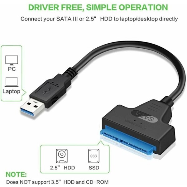 USB till SATA-adapterkabel för 2,5\" SSD/HDD-enheter, extern SATA till USB 3.0-omvandlare och kabel, USB 3.0 till SATA III-omvandlare (SATA till USB 3.0-konv