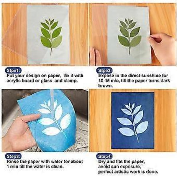 Soltryckspapperskit, 100 ark Cyanotyppapper med 4 ark Akrylpanel, A5 Solkonstpapper, Solartstryckpapper