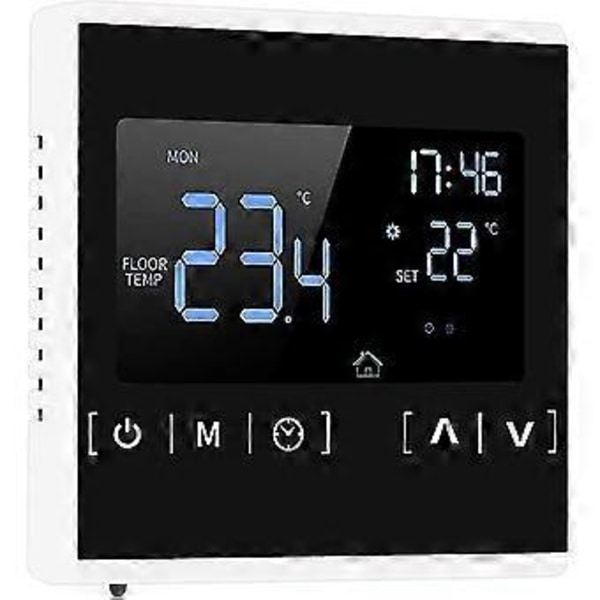Termostat til elektrisk gulvvarme, programmerbar temperatur og LCD-display med dobbelt temperatur og dobbelt kontrol, 3 meter ekstern sensorkabel