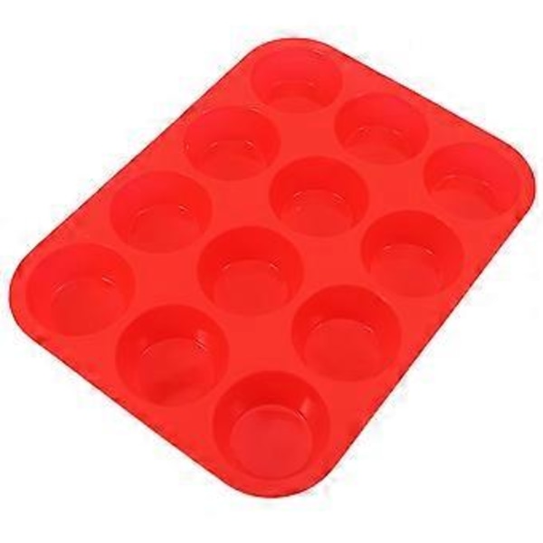 12 Kopper Kakeform Matkvalitets Silikon Rød DIY Muffins Cupcake Non-Stick Panne for Baking