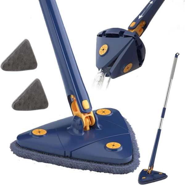 Mop with Wring Function 360° Rotating Adjustable Triangular Floor Mop Rotating Telescopic Cleaning Mop with Replacement Cloths Mop with Long Handle