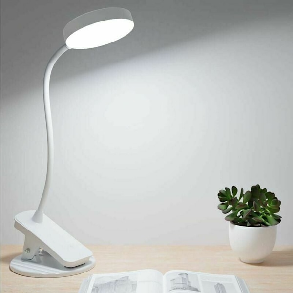 Klämlampa skrivbordslampa, 3-färgad LED steglös dimbar klämlampa för säng, 360° flexibel läslampa, med stativ
