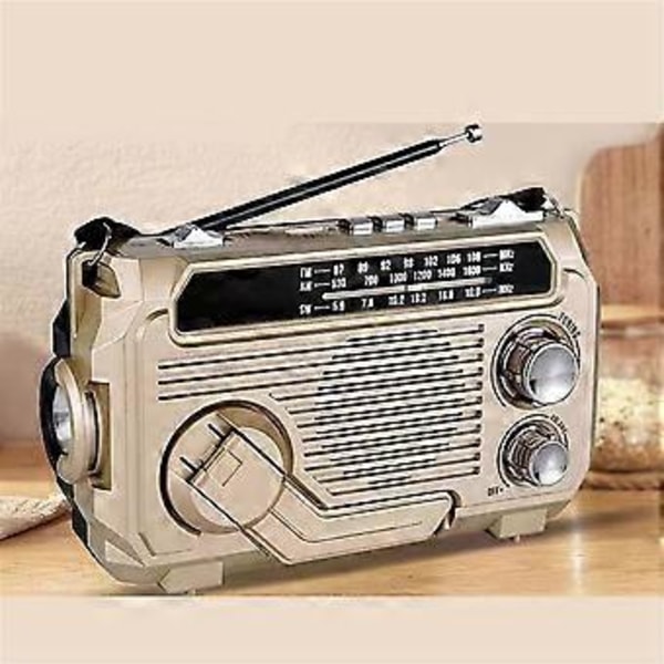 FM AM SW Radio Solcellelading Nødradio Mottaker Håndsveiv Bluetooth 5.2 Støtte TF USB Svart