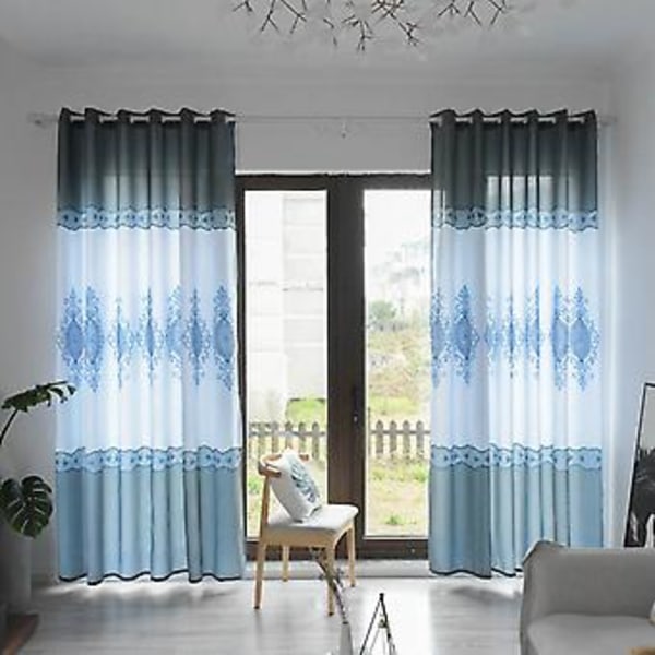 Polyester Mørkleggingsgardin Vindusgardin Mørkleggingsforheng Soverom Stue Dekor (Blå)