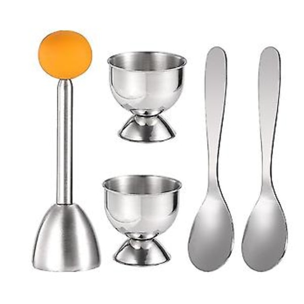 Egg Cracker Topper Sett Myke Hardkokte Egg Separator Verktøy 2 Eggkopper, 2 Metallskjeer & 1 Mykkokt