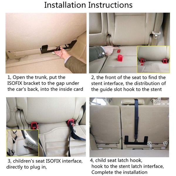 Universal bilbarnestol fastspændingsbeslagssæt, erstatning for ISOFIX-låsegrænsefladebeslag, sort, 1,